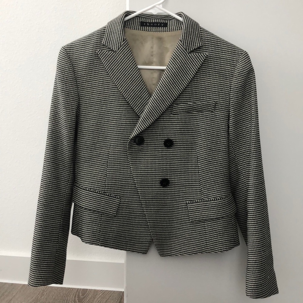 Theory Ivory Black Houndstooth Cropped Blazer